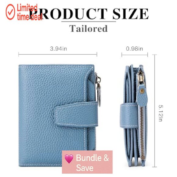 Leather Bifold RFID Blocking Wallet Compact Women's Purse with 14 Card Slots - Picture 4 of 7